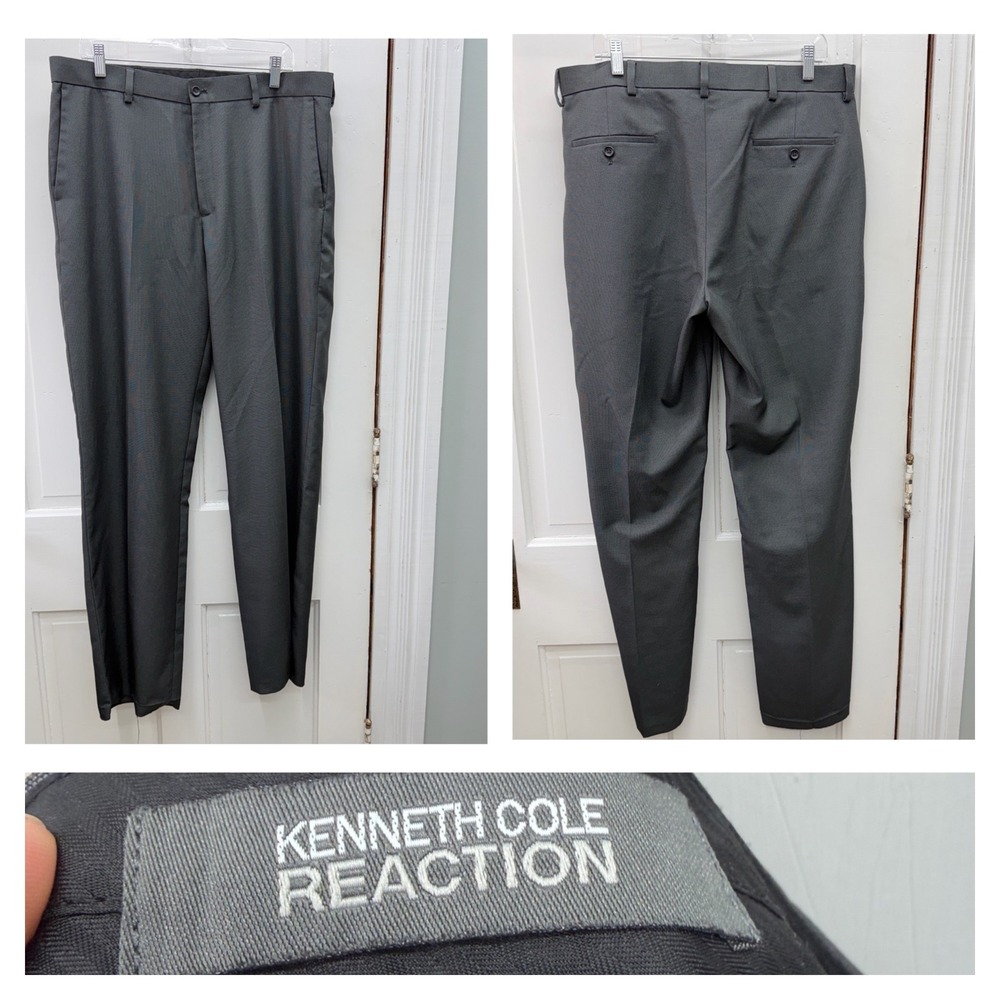 Kenneth Cole Reaction‎ Grey Print Dress Pants Men's 36 x 34 Flat Front Trousers